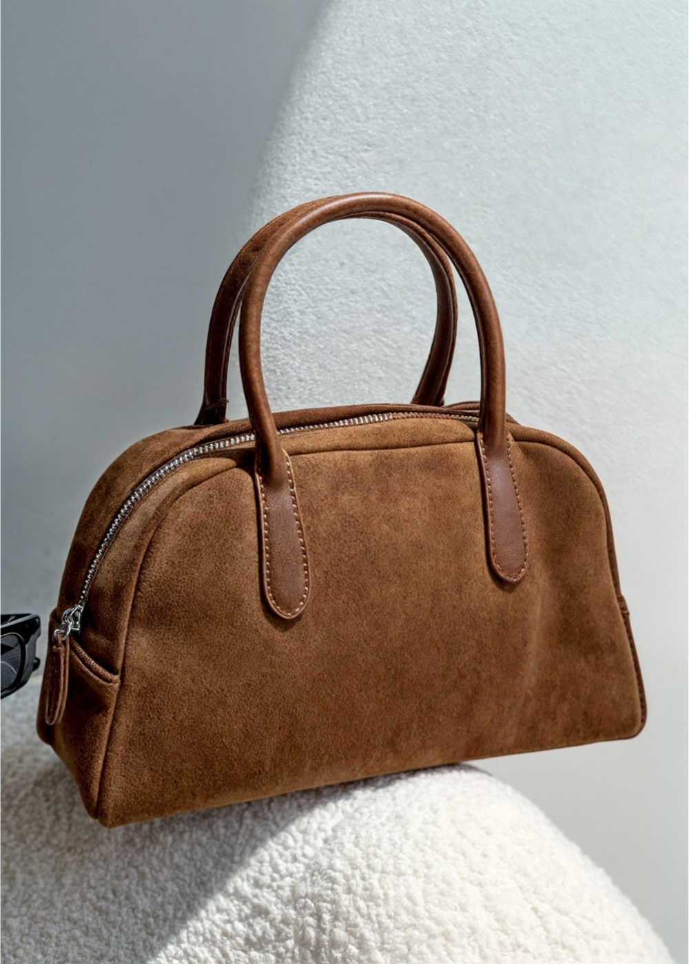 Genuine Suede Handbag Women – Small Shoulder Bag with Zipper