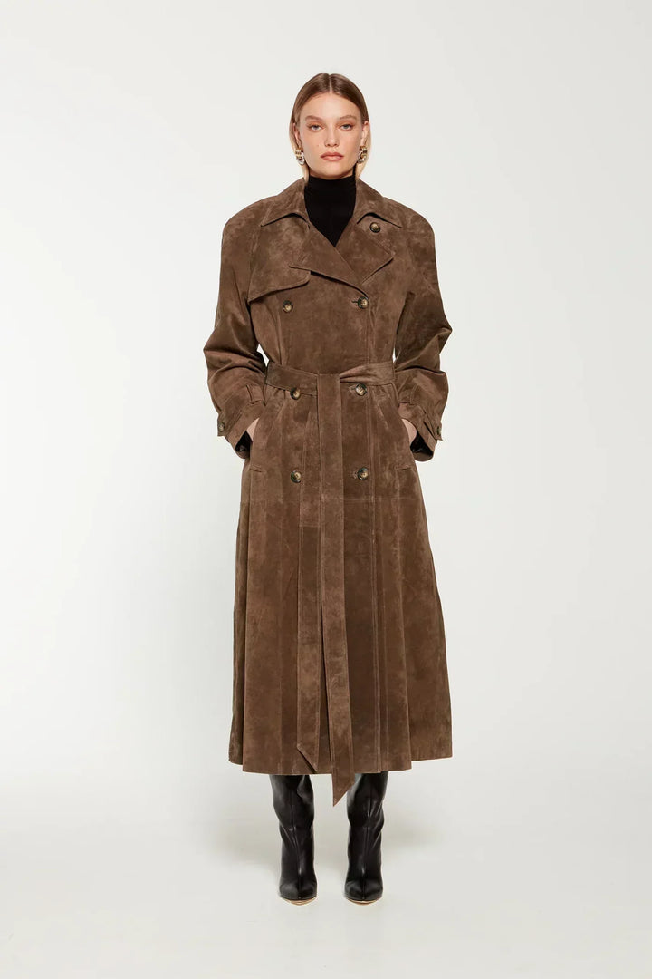 Women’s brown suede trench coat