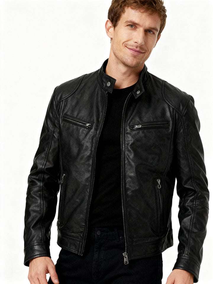 Men's Black Leather Biker Jacket Premium Moto Style – Slim Fit Jacket
