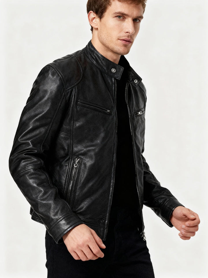 Men's Black Leather Biker Jacket Premium Moto Style – Slim Fit Jacket
