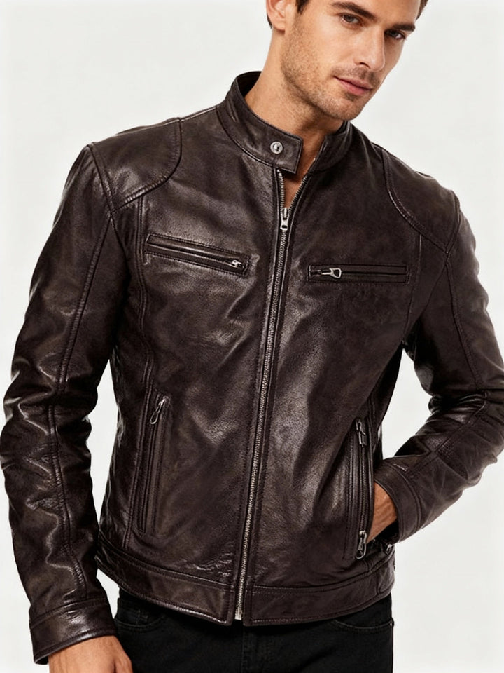 Men's Black Leather Biker Jacket Premium Moto Style – Slim Fit Jacket