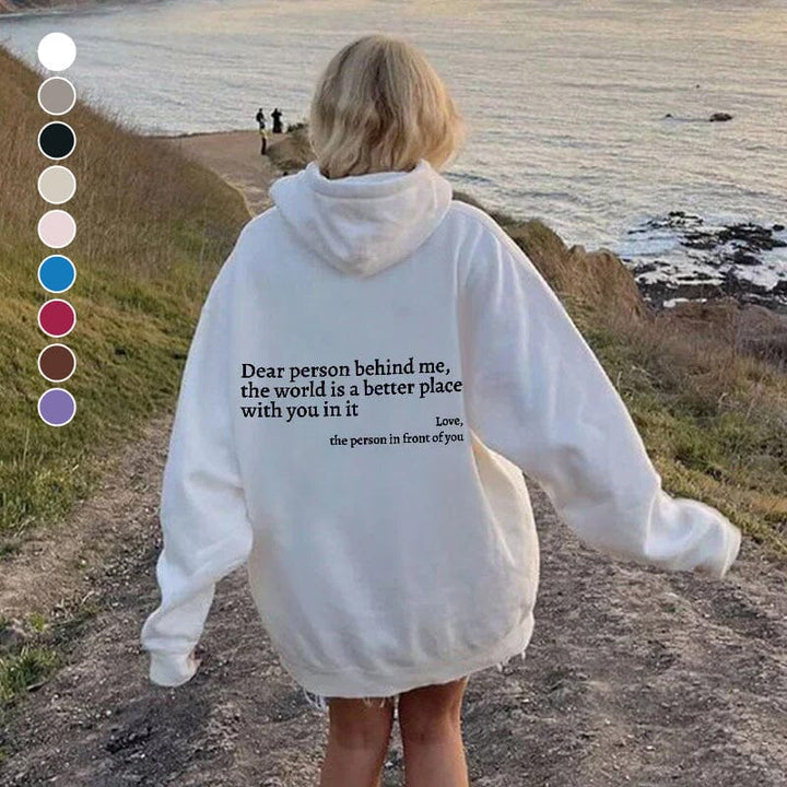 Damen Weißer Oversize Hoodie – "Dear Person Behind Me" Sweatshirt