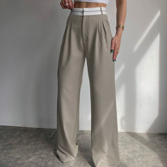 Women's High-Waist Straight Wide-Leg Pants – Elegant Black Fabric Trousers