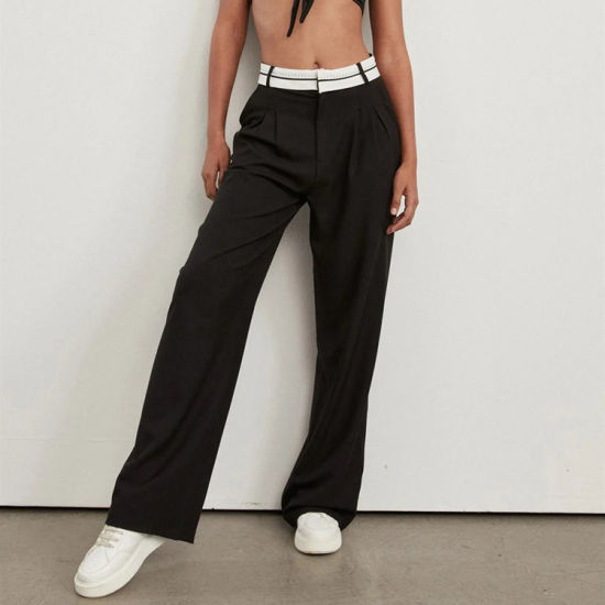 Women's High-Waist Straight Wide-Leg Pants – Elegant Black Fabric Trousers