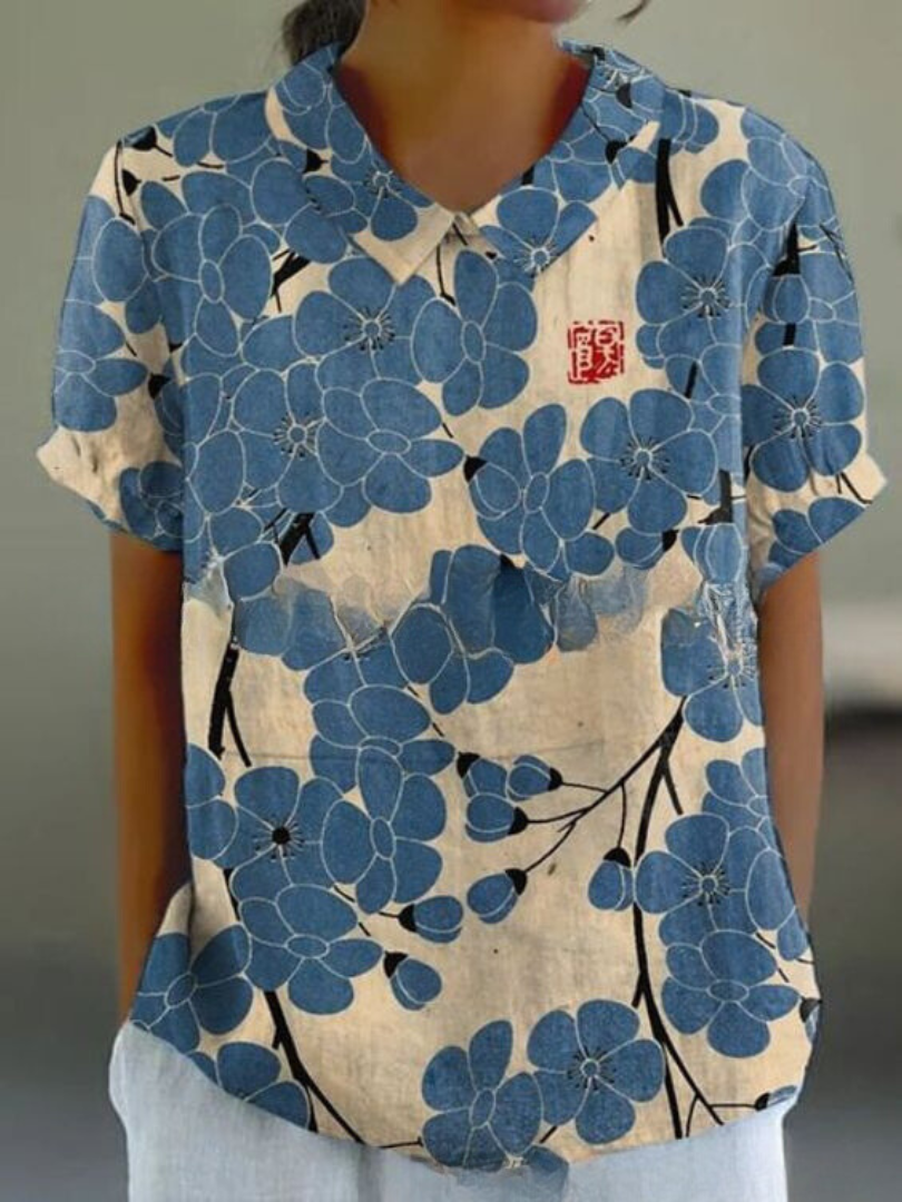 Blusa vintage de mujer con estampado de flores – Casual y elegante