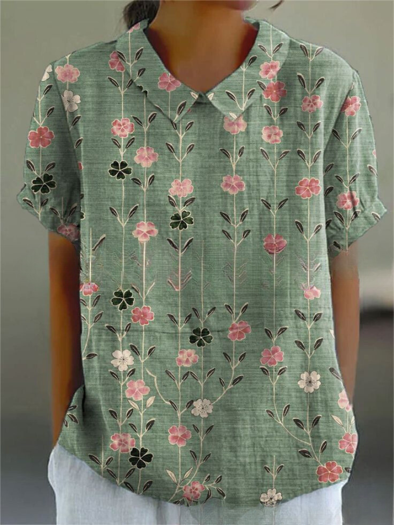Blusa vintage de mujer con estampado de flores – Casual y elegante