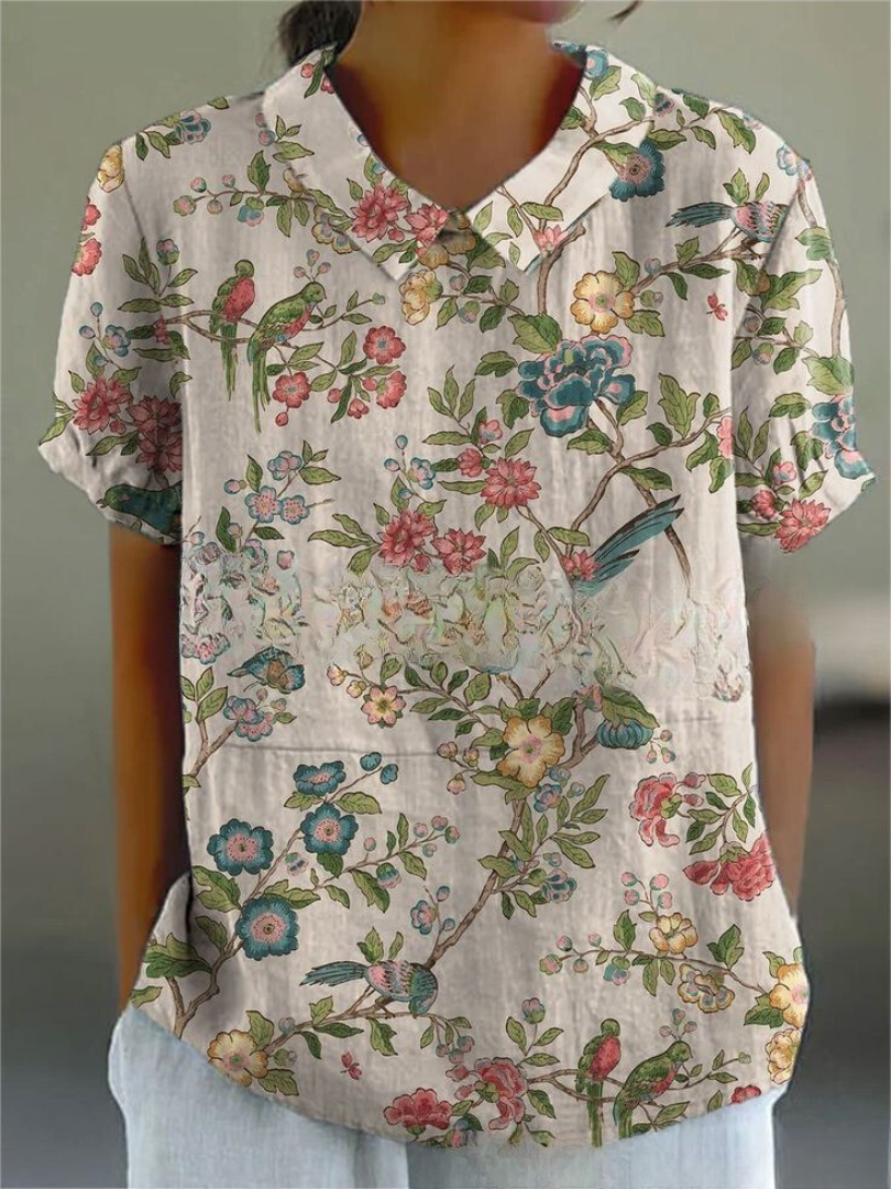 Blusa vintage de mujer con estampado de flores – Casual y elegante