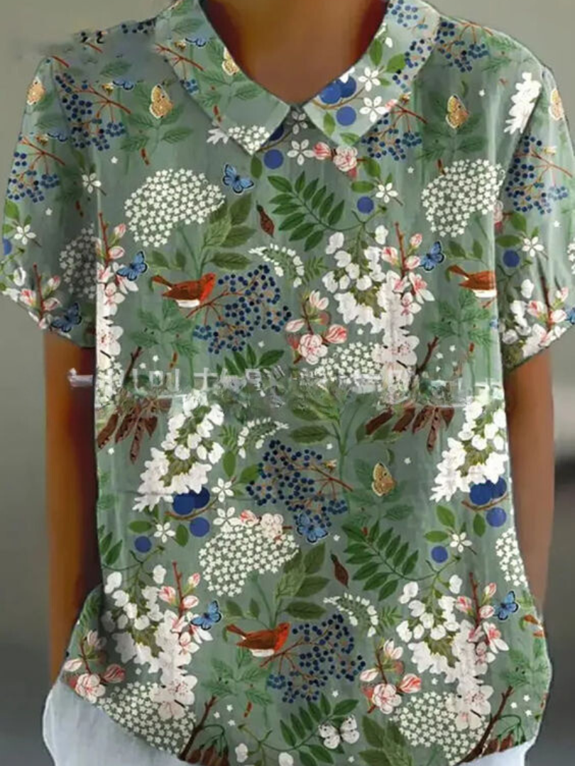 Blusa vintage de mujer con estampado de flores – Casual y elegante