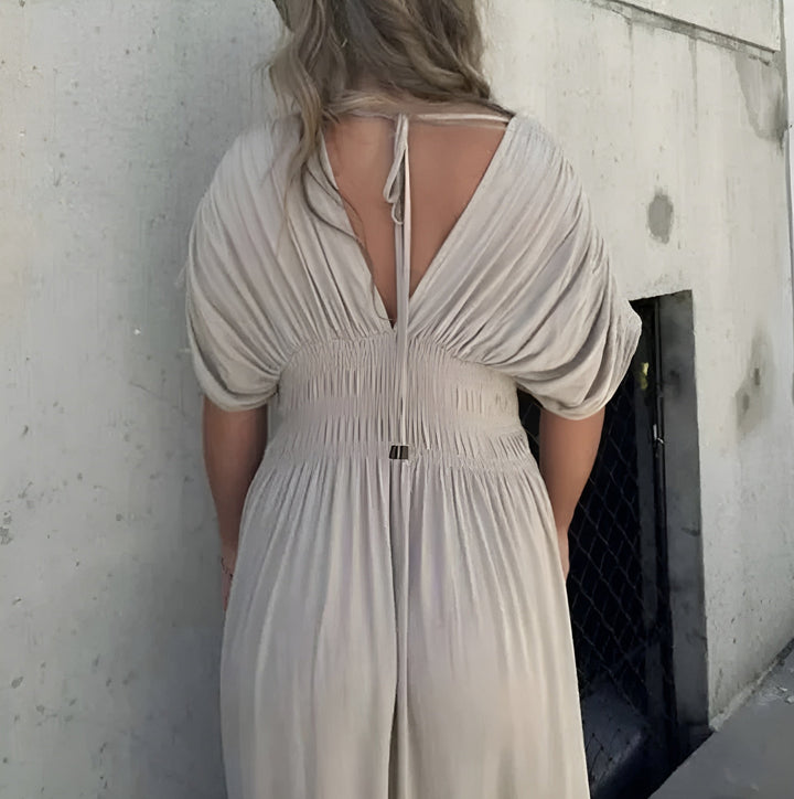 Damen Maxikleid – Leichter Stoff – V-Ausschnitt – Lässiger Sommerstil