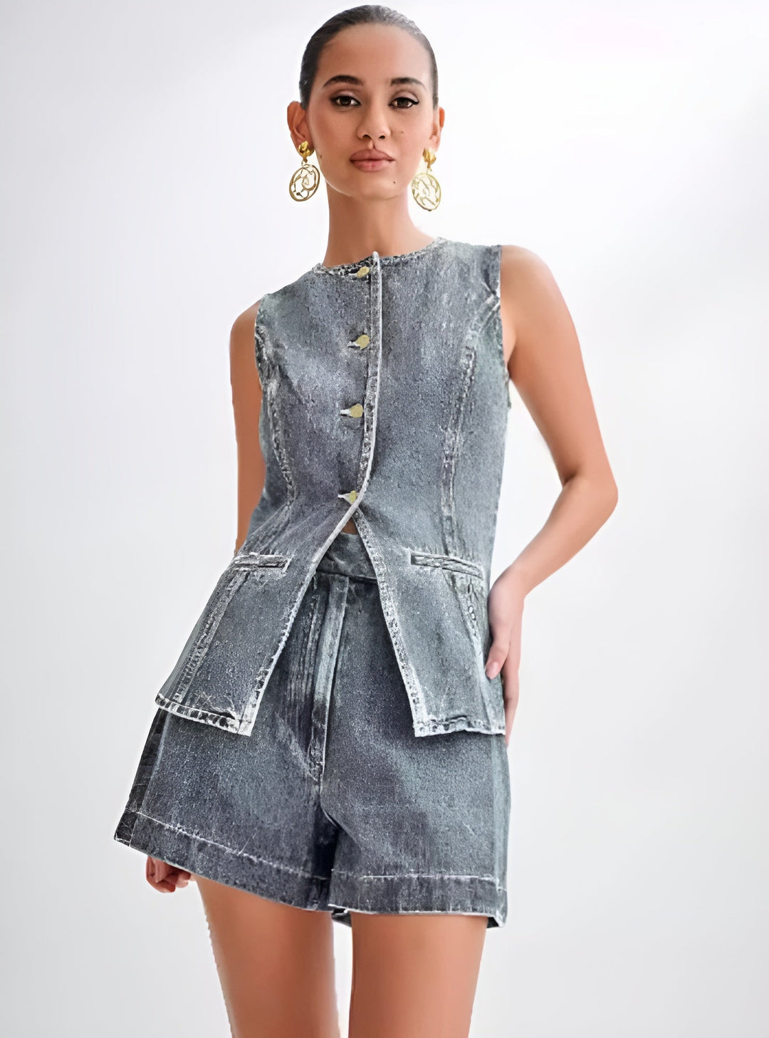 Camisa vaquera azul oscuro para mujer – Blusa de manga larga con botones