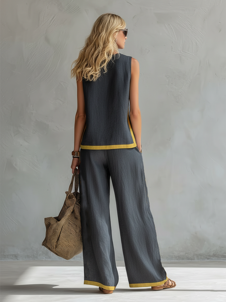 Women's Loose Linen Two-Piece Set - Sleeveless Casual Outfit
