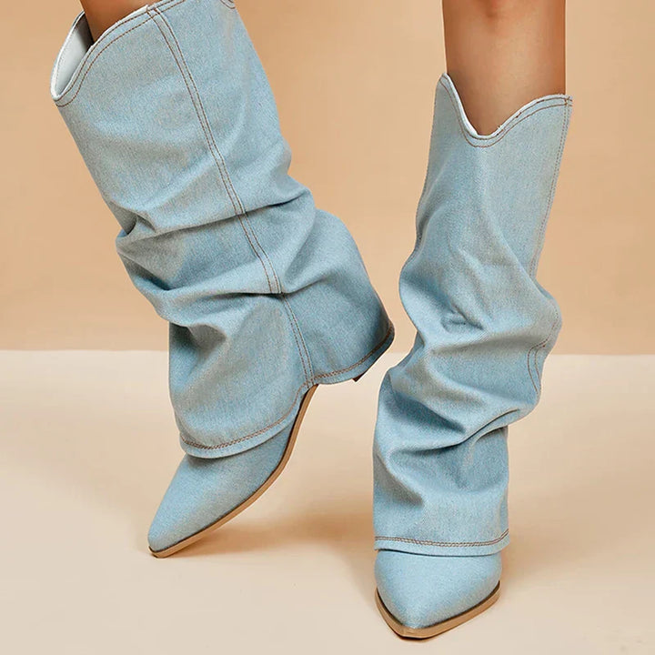 Women's denim boots with block heel