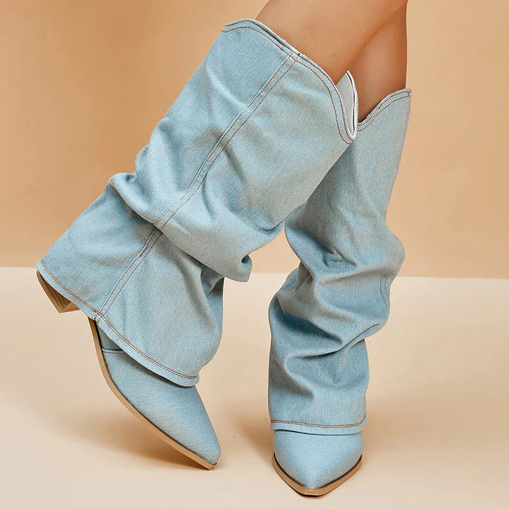 Women's denim boots with block heel