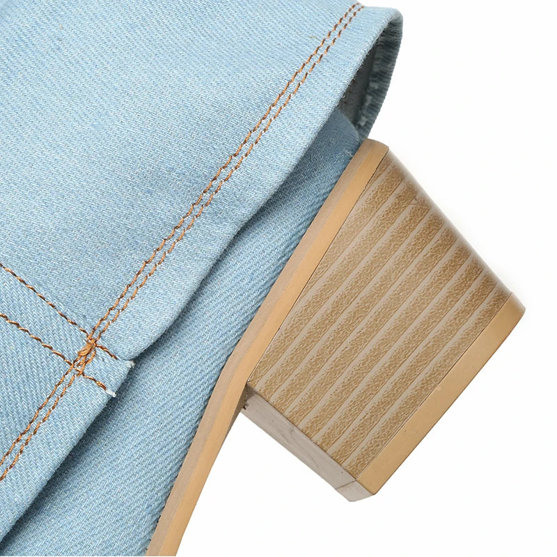 Women's denim boots with block heel