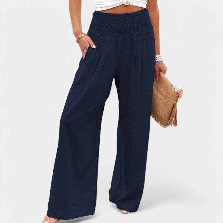 Women's linen pants with elastic waistband – airy summer pants with straight leg