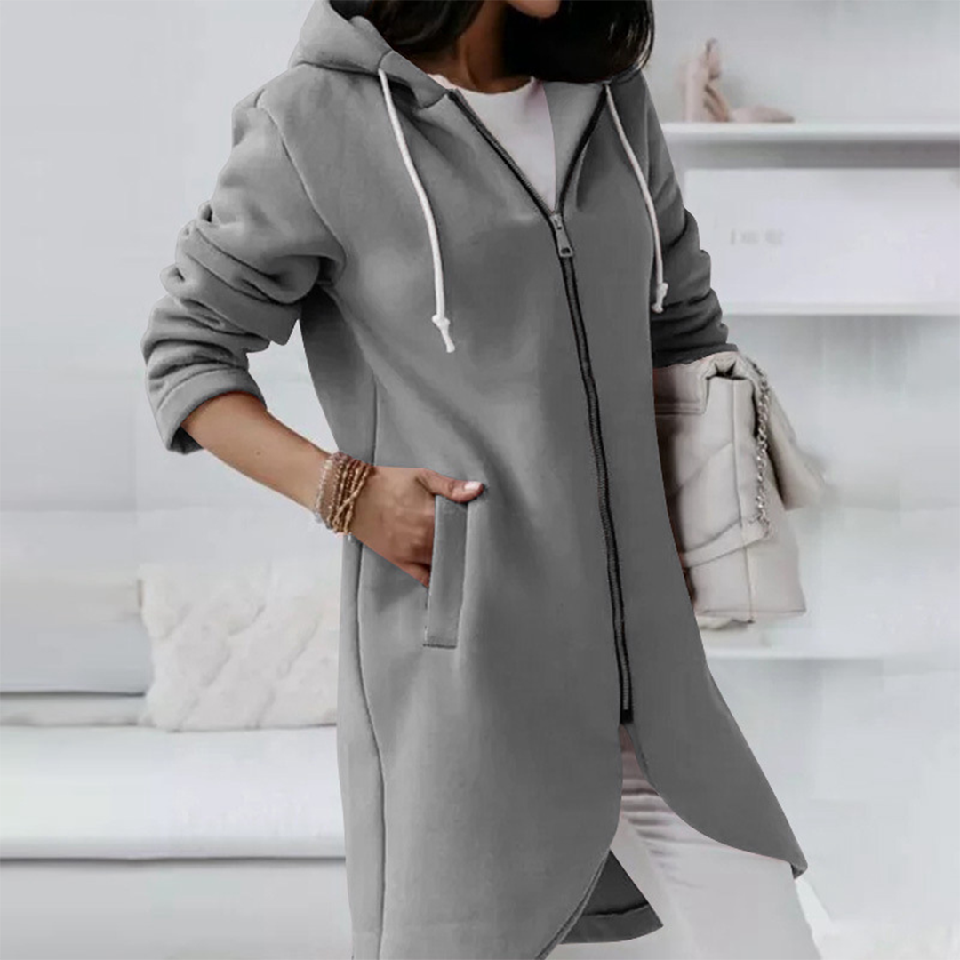 Long women's hoodie with zipper & hood – figure-flattering