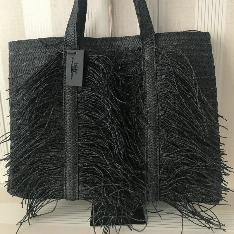 Straw bag women – Handmade beach bag with tassels & zipper