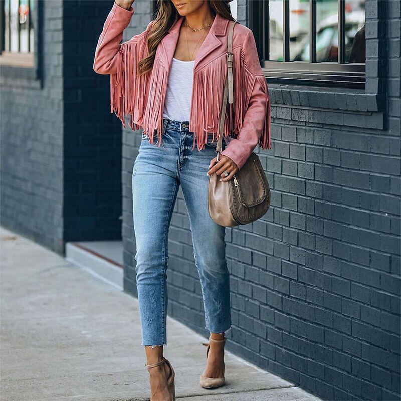 Boho Suede Fringe Jacket – Vegan Suede, Women's West Festival Coat