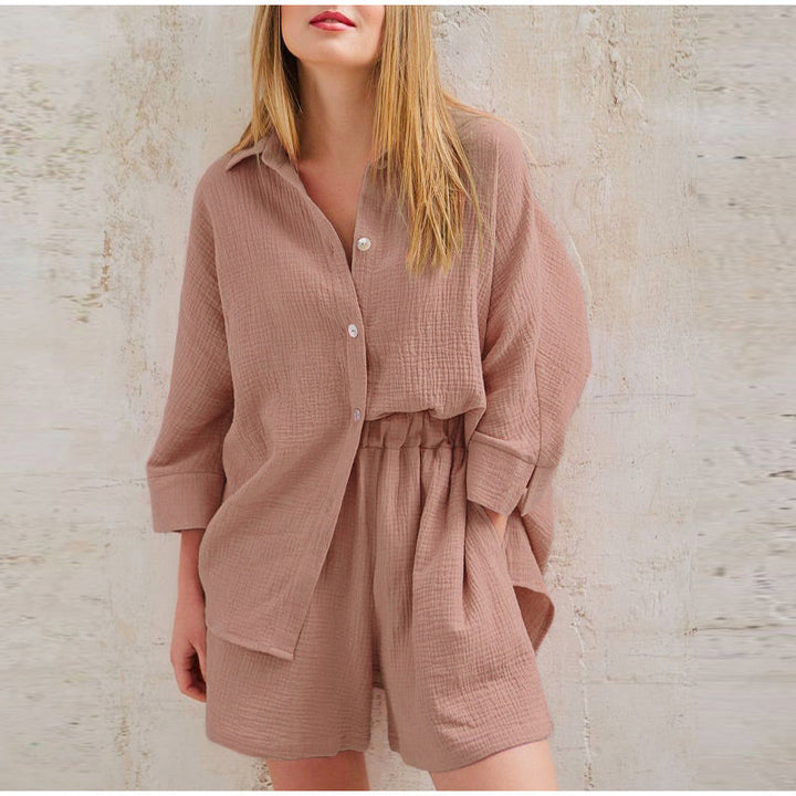 Damen Weißes Leinen Zweiteiler Sommer Set – Leichtes Hemd Mit Hose
