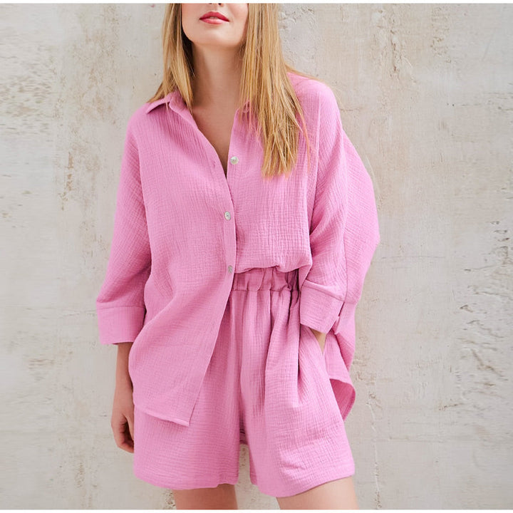 Damen Weißes Leinen Zweiteiler Sommer Set – Leichtes Hemd Mit Hose