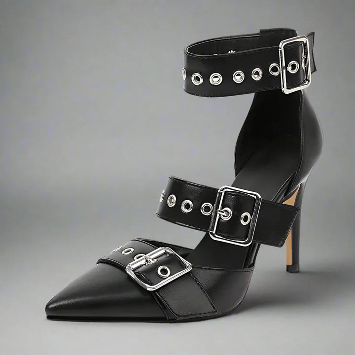 Escarpins à talons aiguilles à boucles cloutées style gothique pour femmes – Chaussures stiletto remarquables