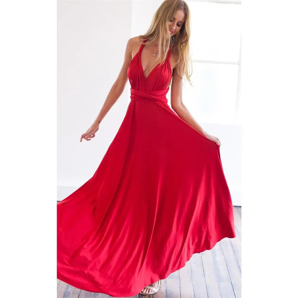 Damska sukienka bez rękawów z dekoltem w serek, zwiewna sukienka na okazje – elegancka moda imprezowa
