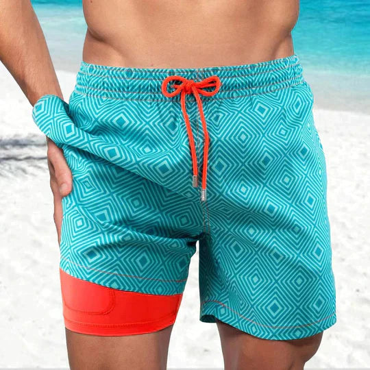 Men's Quick-Drying Swim Shorts with Compression Inner Shorts – Sporty Beach Shorts