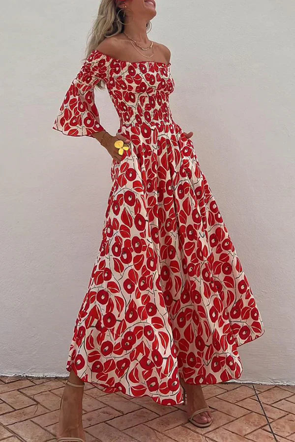 Damen Maxikleid Polyester Blumendruck schickes Sommerkleid