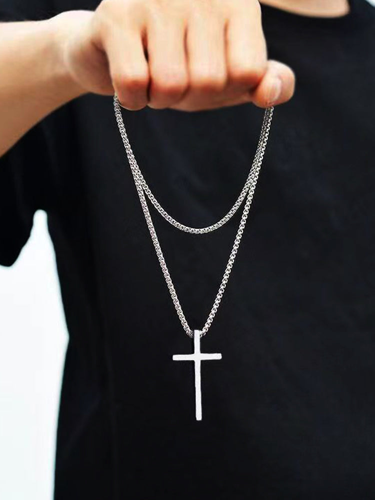 Halskette Damen Titanstahl Minimalistisch Kreuzanhänger Elegant 3