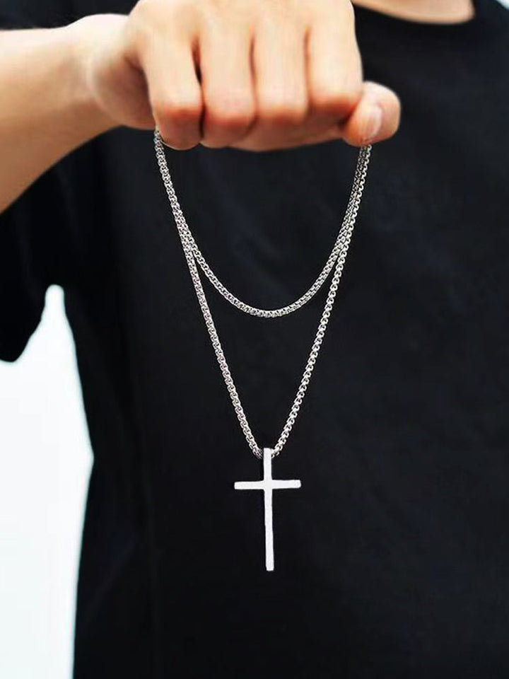 Halskette Damen Titanstahl Minimalistisch Kreuzanhänger Elegant 3
