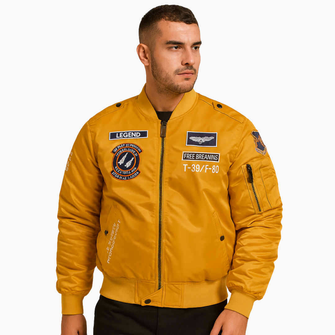 Men's bomber jacket ribbed collar embroidery high-quality fabric