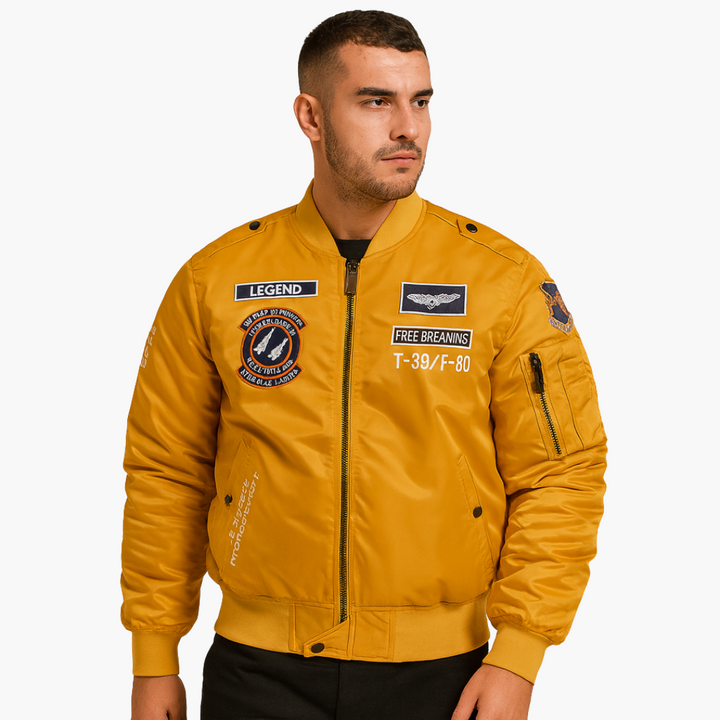 Men's bomber jacket ribbed collar embroidery high-quality fabric