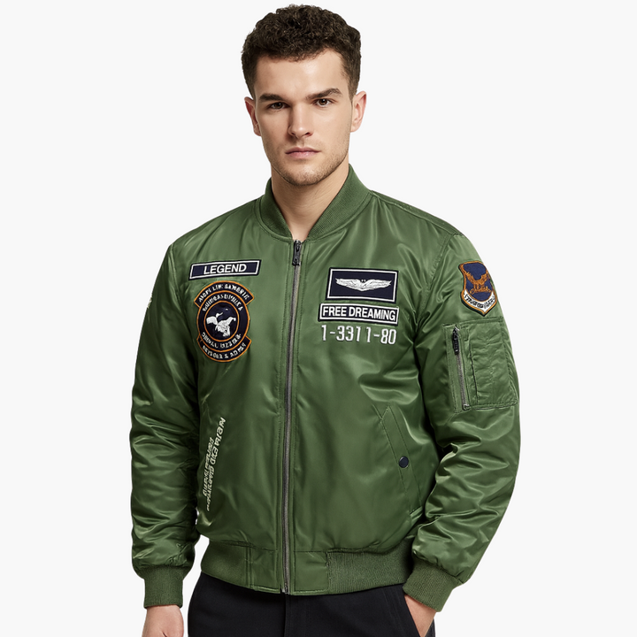 Men's bomber jacket ribbed collar embroidery high-quality fabric