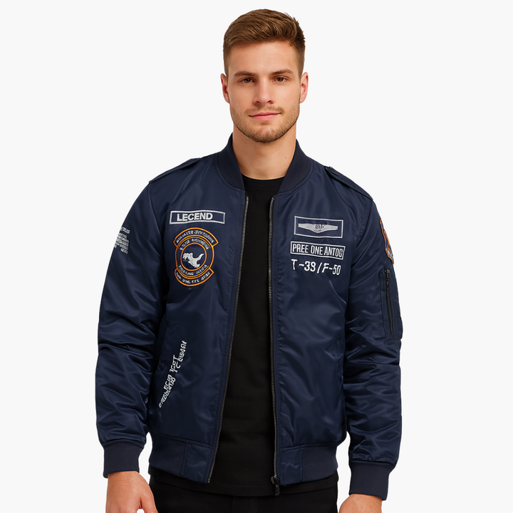 Men's bomber jacket ribbed collar embroidery high-quality fabric
