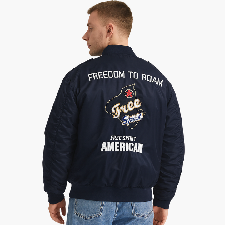 Men's bomber jacket ribbed collar embroidery high-quality fabric