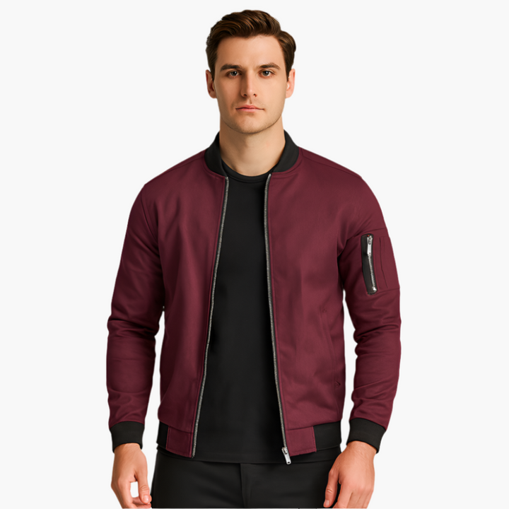 Men's bomber jacket with zippered pocket and ribbed hem