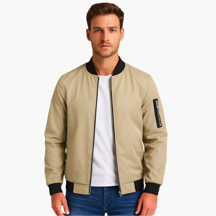 Men's bomber jacket with zippered pocket and ribbed hem