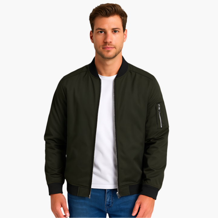 Men's bomber jacket with zippered pocket and ribbed hem