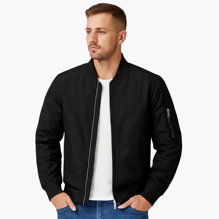 Men's bomber jacket with zippered pockets and ribbed details