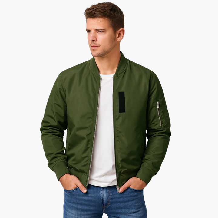 Men's bomber jacket with zippered pockets and ribbed details