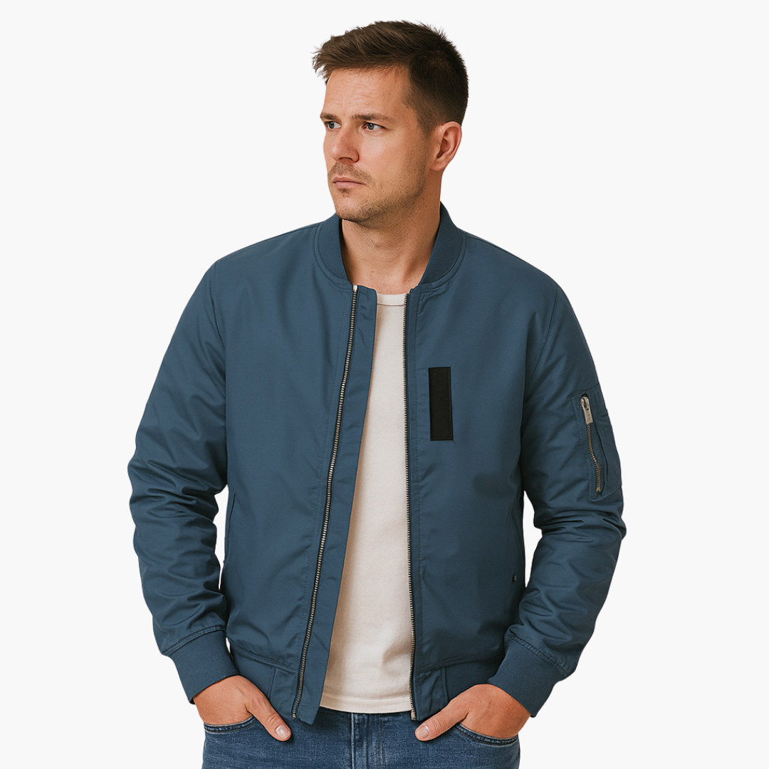 Men's bomber jacket with zippered pockets and ribbed details