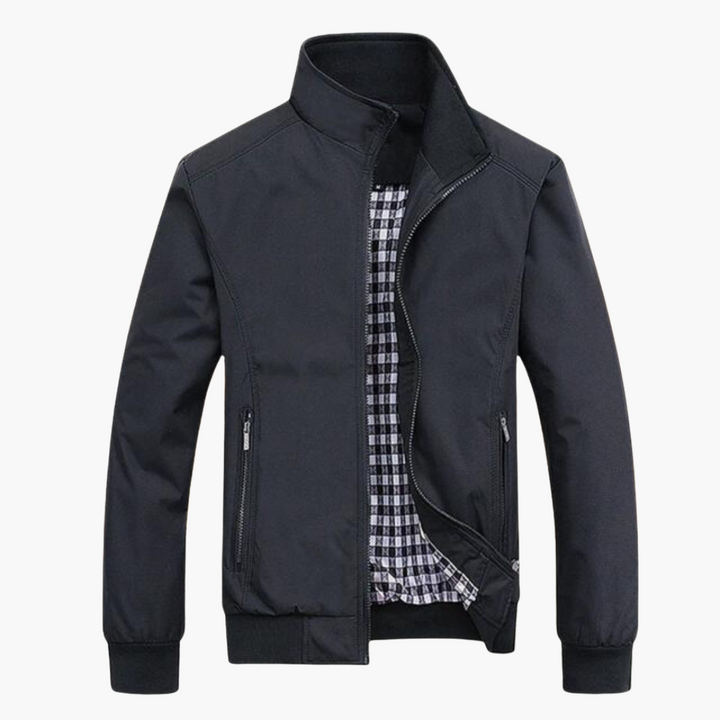 Men's bomber jacket with stand-up collar and zippered pockets