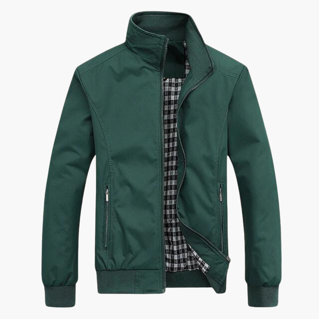 Men's bomber jacket with stand-up collar and zippered pockets