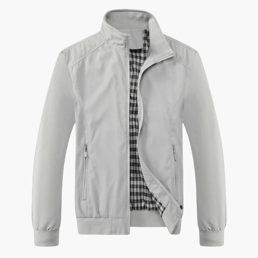 Men's bomber jacket with stand-up collar and zippered pockets