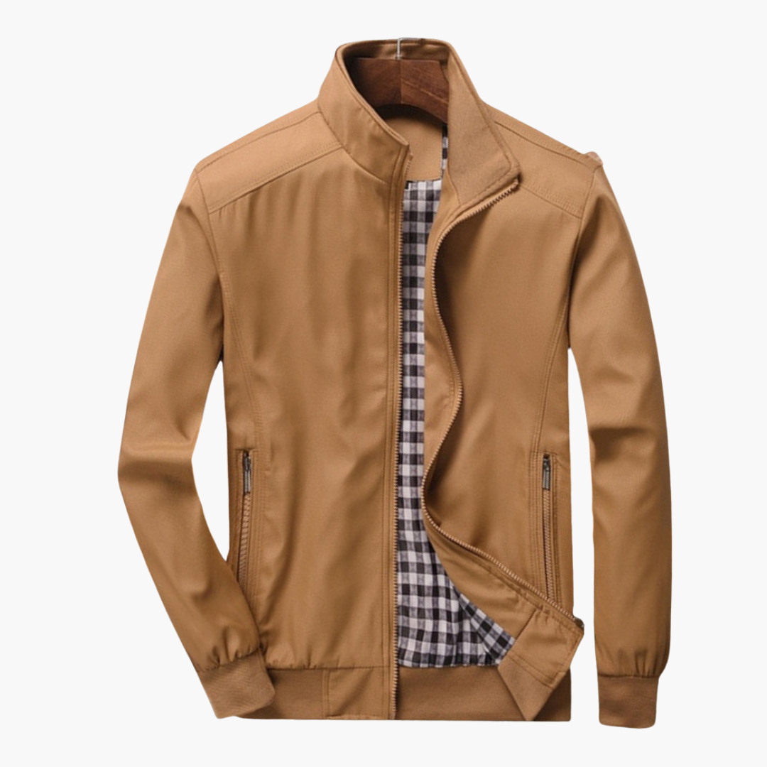 Men's bomber jacket with stand-up collar and zippered pockets