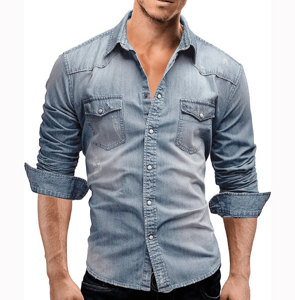 Men's denim shirt casual style made of soft fabric with long sleeves