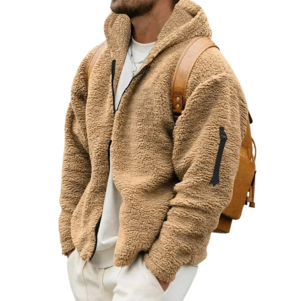 Men's fleece jacket with hood sporty practical