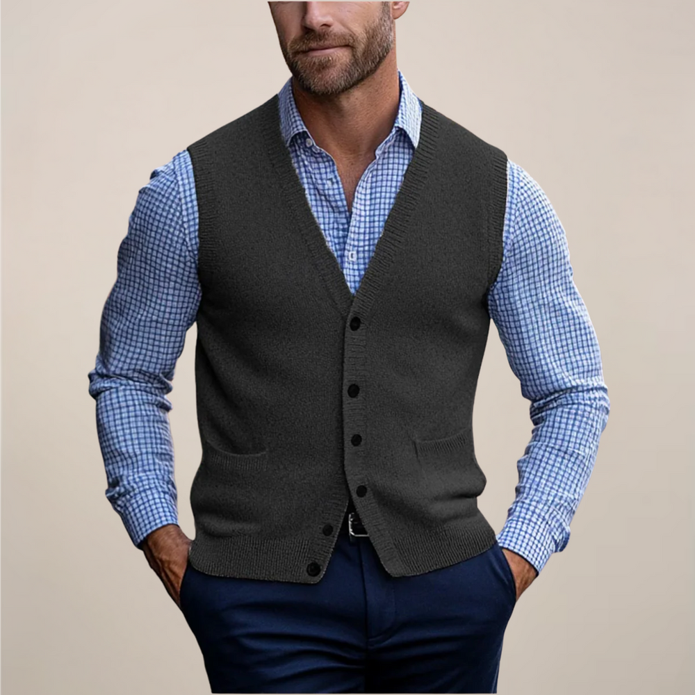 Herren Grauer Ärmelloser Pullover aus Weichem Material in Normaler Passform 1