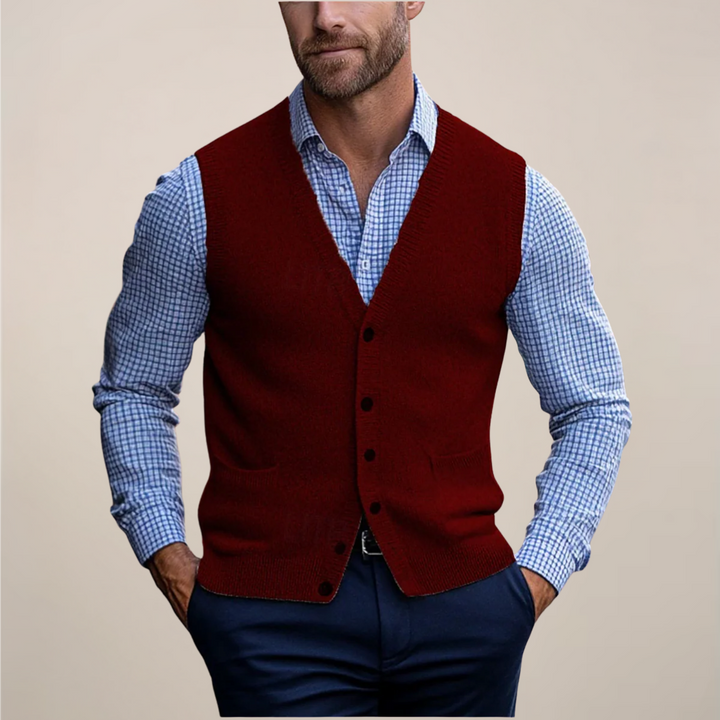 Herren Grauer Ärmelloser Pullover aus Weichem Material in Normaler Passform 2