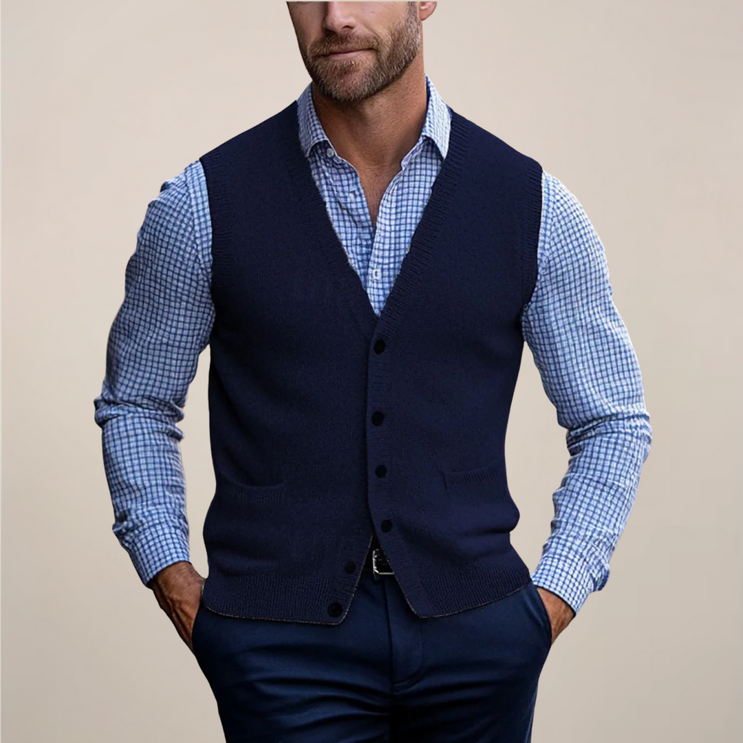 Herren Grauer Ärmelloser Pullover aus Weichem Material in Normaler Passform 3